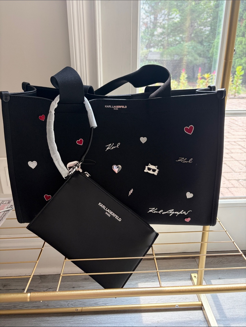 Karl Lagerfeld black canvas large tote bag new with tags